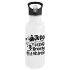 White water bottle with straw, stainless steel 600ml