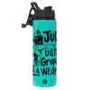 Metallic water bottle with safety lid, 850ml aluminum
