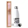 Easter Set, metallic stainless steel water bottle (750ml) & scented flat Easter candle (30cm) (PINK)