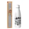 Easter Set, metallic stainless thermos bottle (500ml) & scented flat Easter candle (30cm) (GRAY)