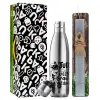 Easter Set, metallic stainless thermos flask (500ml) & scented flat Easter candle (30cm) (GRAY)