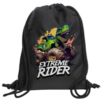Extreme rider Dyno, Τσάντα πλάτης πουγκί GYMBAG Μαύρη, με τσέπη (40x48cm) & χονδρά κορδόνια