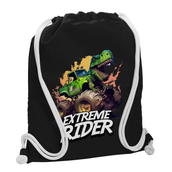 Extreme rider Dyno, Τσάντα πλάτης πουγκί GYMBAG Μαύρη, με τσέπη (40x48cm) & χονδρά λευκά κορδόνια