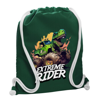Extreme rider Dyno, Τσάντα πλάτης πουγκί GYMBAG BOTTLE GREEN, με τσέπη (40x48cm) & χονδρά λευκά κορδόνια