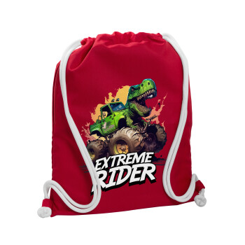 Extreme rider Dyno, Τσάντα πλάτης πουγκί GYMBAG Κόκκινη, με τσέπη (40x48cm) & χονδρά κορδόνια