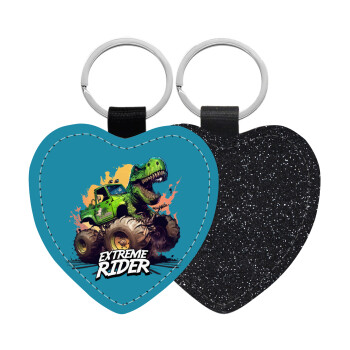 Extreme rider Dyno, Μπρελόκ PU δερμάτινο glitter καρδιά ΜΑΥΡΟ