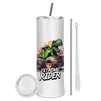 Extreme rider Dyno, Eco friendly ποτήρι θερμό (tumbler) από ανοξείδωτο ατσάλι 600ml, με μεταλλικό καλαμάκι & βούρτσα καθαρισμού