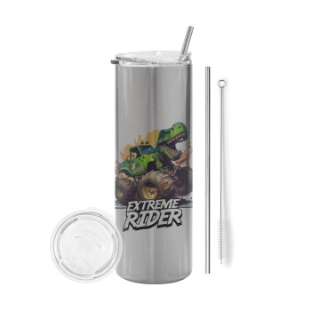Extreme rider Dyno, Eco friendly stainless steel Silver tumbler 600ml, with metal straw & cleaning brush