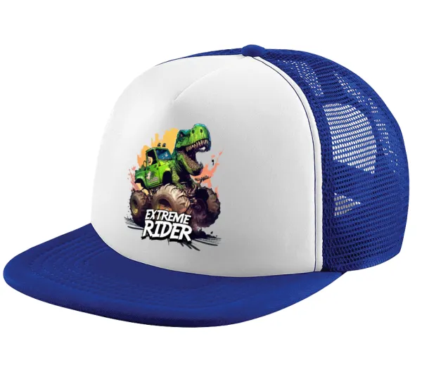 Extreme rider Dyno — Adult Soft Trucker Hat with Blue/White Mesh (POLYESTER, ADULT, UNISEX, ONE SIZE)
