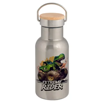 Extreme rider Dyno, Stainless steel metallic thermos flask, silver with a bamboo lid, double-walled, 350ml.