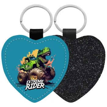 Extreme rider Dyno, Μπρελόκ PU δερμάτινο glitter καρδιά ΜΑΥΡΟ