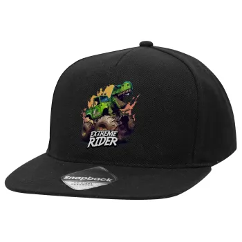 Extreme rider Dyno, Καπέλο Ενηλίκων Flat Snapback Μαύρο, (100% ΒΑΜΒΑΚΕΡΟ TWILL, ΕΝΗΛΙΚΩΝ, UNISEX, ONE SIZE)