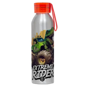 Extreme rider Dyno, Αλουμινένιο Αθλητικό Μπουκάλι 650ml – Ασημί με Κόκκινο Καπάκι και Λουράκι Σιλικόνης
