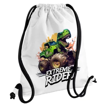 Extreme rider Dyno, Τσάντα πλάτης πουγκί GYMBAG λευκή, με τσέπη (40x48cm) & χονδρά κορδόνια
