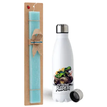 Extreme rider Dyno, Easter Set, metallic stainless steel water bottle (750ml) & aromatic flat Easter candle (30cm) (TURQUOISE)