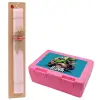 Easter Set, children's snack container PINK & scented flat Easter candle (30cm) (PINK)