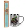 Easter Set, metallic thermal cup (300ml) & aromatic flat Easter candle (30cm) (TURQUOISE)