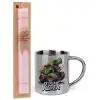 Easter Set, metallic thermal cup (300ml) & aromatic flat Easter candle (30cm) (PINK)