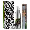 Easter Set, metallic stainless thermos flask (500ml) & scented flat Easter candle (30cm) (GRAY)