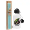 Easter Set, metallic aluminum water bottle (500ml) & scented flat candle (30cm) (TURQUOISE)