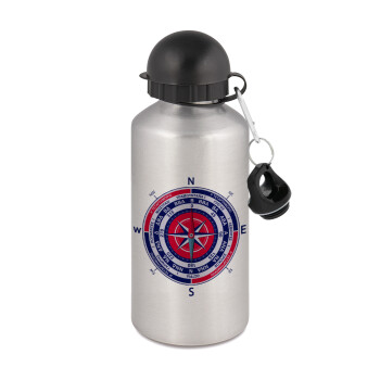 Ανεμολόγιο χάρτης πυξίδα ναυτικού, Μεταλλικό παγούρι νερού, Ασημένιο, αλουμινίου 500ml