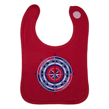 Ανεμολόγιο χάρτης πυξίδα ναυτικού, Σαλιάρα με Σκρατς Κόκκινη 100% Organic Cotton (0-18 months)