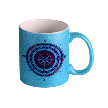 Ανεμολόγιο χάρτης πυξίδα ναυτικού, Κούπα Σιέλ Glitter που γυαλίζει, κεραμική, 330ml