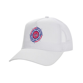 Ανεμολόγιο χάρτης πυξίδα ναυτικού, Καπέλο Ενηλίκων Structured Trucker, με Δίχτυ, ΛΕΥΚΟ (100% ΒΑΜΒΑΚΕΡΟ, ΕΝΗΛΙΚΩΝ, UNISEX, ONE SIZE)