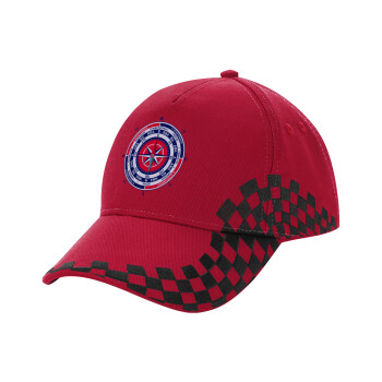 Ανεμολόγιο χάρτης πυξίδα ναυτικού, Καπέλο Ενηλίκων Ultimate ΚΟΚΚΙΝΟ/ΜΑΥΡΟ RACING με Σκρατς, (100% ΒΑΜΒΑΚΕΡΟ DRILL, ΕΝΗΛΙΚΩΝ, UNISEX, ONE SIZE)