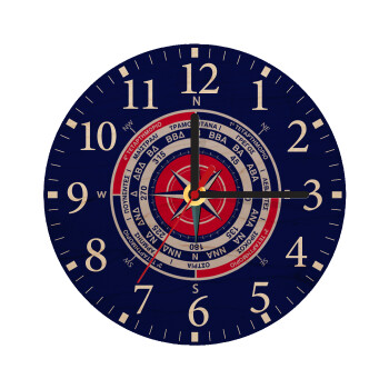Ανεμολόγιο χάρτης πυξίδα ναυτικού, Ρολόι τοίχου ξύλινο plywood (20cm)