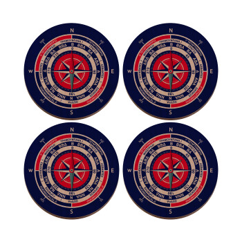 Ανεμολόγιο χάρτης πυξίδα ναυτικού, ΣΕΤ x4 Σουβέρ ξύλινα στρογγυλά plywood (9cm)