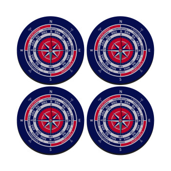 Ανεμολόγιο χάρτης πυξίδα ναυτικού, ΣΕΤ 4 Σουβέρ ξύλινα στρογγυλά (9cm)