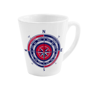 Ανεμολόγιο χάρτης πυξίδα ναυτικού, Κούπα κωνική Latte Λευκή, κεραμική, 300ml