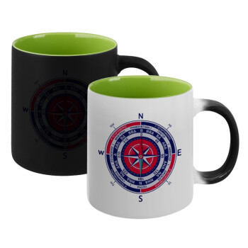 Wind compass, Κούπα Μαγική εσωτερικό πράσινο, κεραμική 330ml που αλλάζει χρώμα με το ζεστό ρόφημα