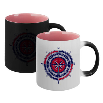 Ανεμολόγιο χάρτης πυξίδα ναυτικού, Κούπα Μαγική εσωτερικό ΡΟΖ, κεραμική 330ml που αλλάζει χρώμα με το ζεστό ρόφημα