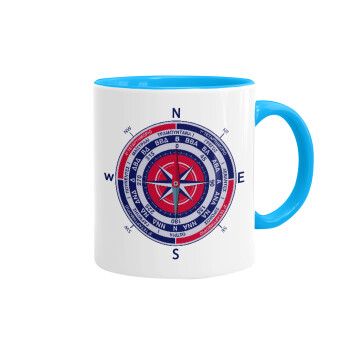 Wind compass, Mug colored light blue, ceramic, 330ml