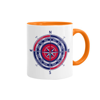 Wind compass, Mug colored orange, ceramic, 330ml