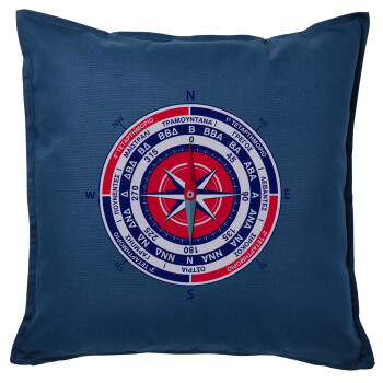 Ανεμολόγιο χάρτης πυξίδα ναυτικού, Μαξιλάρι καναπέ Μπλε 100% βαμβάκι, περιέχεται το γέμισμα (50x50cm)