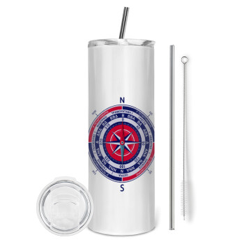 Wind compass, Eco friendly stainless steel tumbler 600ml, with metal straw & cleaning brush