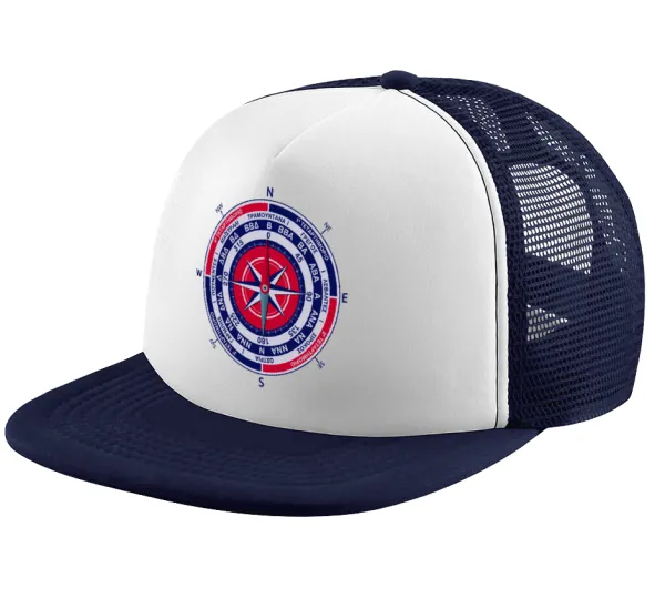 Wind compass — Adult Soft Trucker Hat with Dark Blue/White Mesh (POLYESTER, ADULT, UNISEX, ONE SIZE)