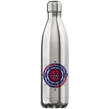 Ανεμολόγιο χάρτης πυξίδα ναυτικού, Μεταλλικό παγούρι θερμός Inox (Stainless steel), διπλού τοιχώματος, 750ml