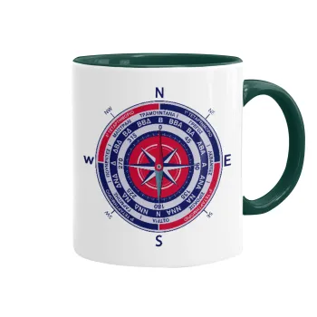 Ανεμολόγιο χάρτης πυξίδα ναυτικού, Κούπα χρωματιστή πράσινη, κεραμική, 330ml