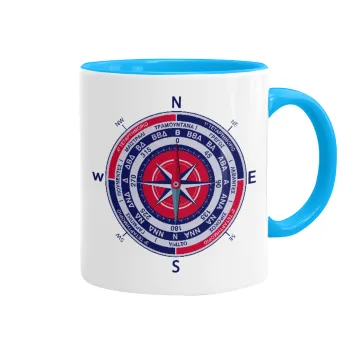 Ανεμολόγιο χάρτης πυξίδα ναυτικού, Κούπα χρωματιστή γαλάζια, κεραμική, 330ml