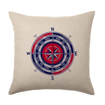 Wind compass, Μαξιλάρι καναπέ ΛΙΝΟ 40x40cm περιέχεται το  γέμισμα