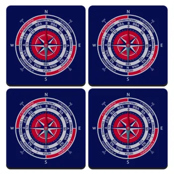 Wind compass, ΣΕΤ 4 Σουβέρ ξύλινα τετράγωνα (9cm)