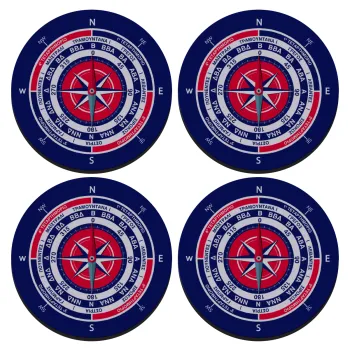 Ανεμολόγιο χάρτης πυξίδα ναυτικού, ΣΕΤ 4 Σουβέρ ξύλινα στρογγυλά (9cm)