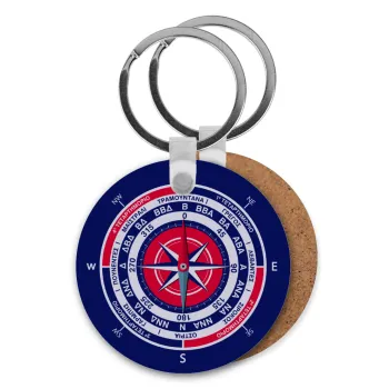 Ανεμολόγιο χάρτης πυξίδα ναυτικού, Μπρελόκ Ξύλινο στρογγυλό MDF Φ5cm