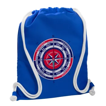 Ανεμολόγιο χάρτης πυξίδα ναυτικού, Τσάντα πλάτης πουγκί GYMBAG Μπλε, με τσέπη (40x48cm) & χονδρά κορδόνια
