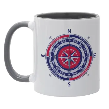 Ανεμολόγιο χάρτης πυξίδα ναυτικού, Κούπα χρωματιστή γκρι, κεραμική, 330ml