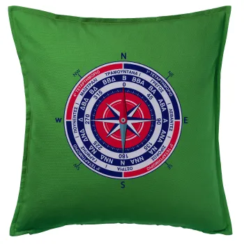 Ανεμολόγιο χάρτης πυξίδα ναυτικού, Μαξιλάρι καναπέ Πράσινο 100% βαμβάκι, περιέχεται το γέμισμα (50x50cm)